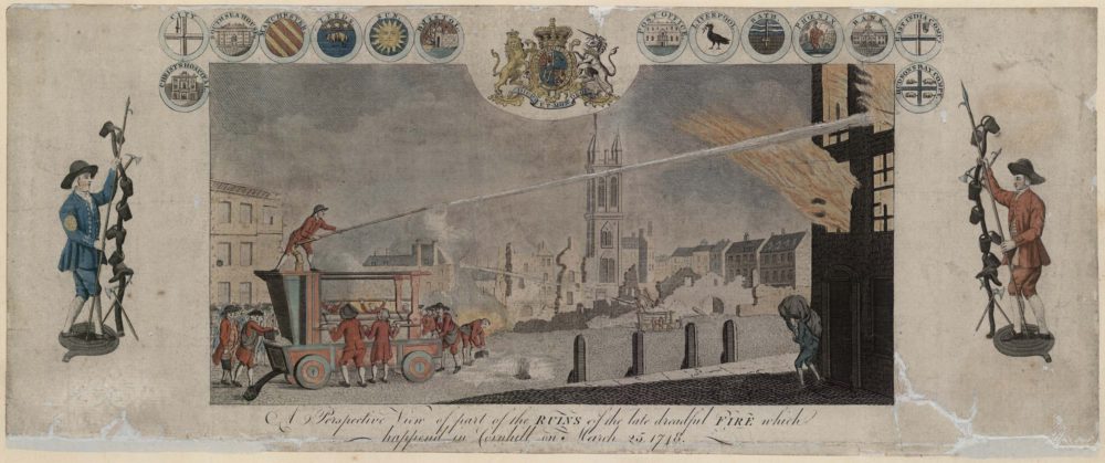 A perspective view of the ruins of the late dreadful fire which happened in Cornhill on March 25th 1748