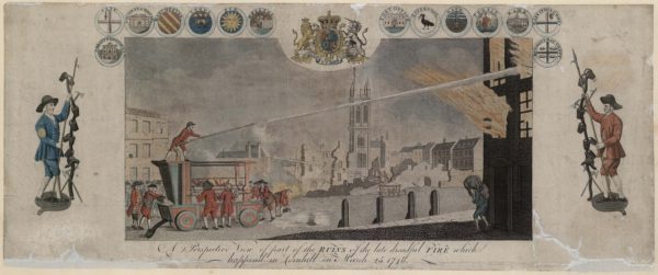 A perspective view of the ruins of the late dreadful fire which happened in Cornhill on March 25th 1748