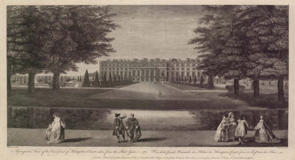 A perspective View of the East front of Hampton Court taken from the Park Gate