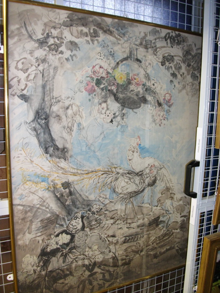 Design with cockerels (design for a mural tapestry or carpet)