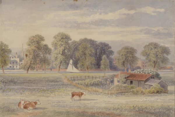 Cottage on the site of Barnes Reservour with Hammersmith Mill beyond