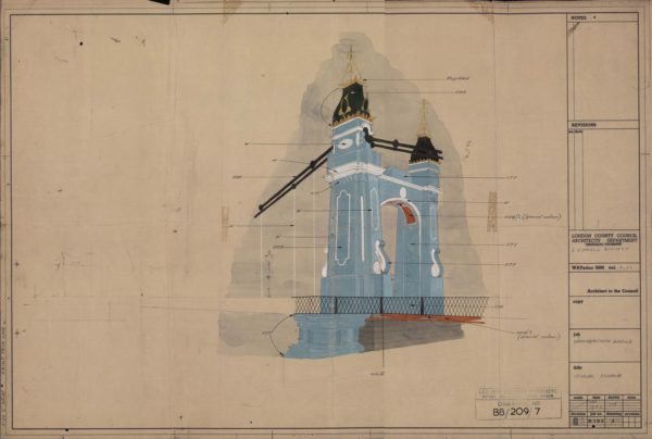Coloured Perspective of proposed re-painting of Hammersmith Bridge from 1963