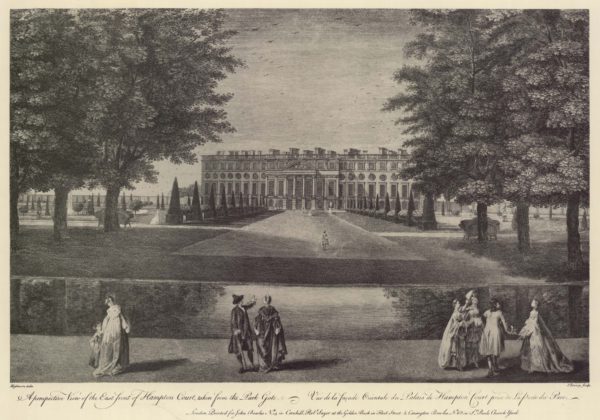 A perspective View of the East front of Hampton Court taken from the Park Gate
