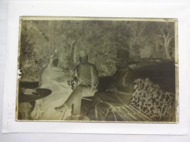 Sir Richard and Isabel Burton and another man sitting in the garden at Trieste
