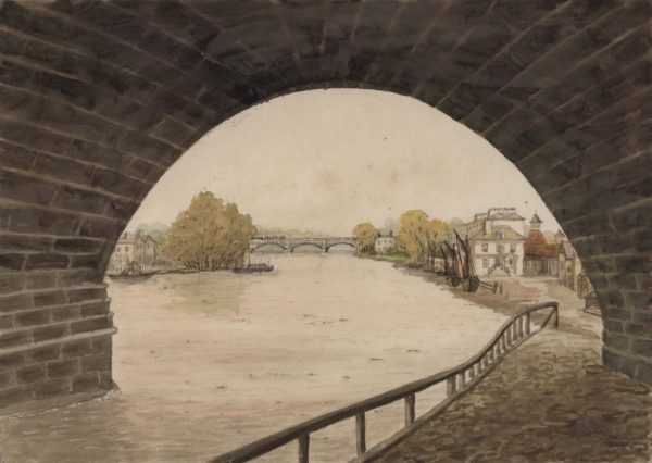 Richmond, Surrey looking towards railway bridge showing White Cross Hotel with old mort houses in rear about 1855