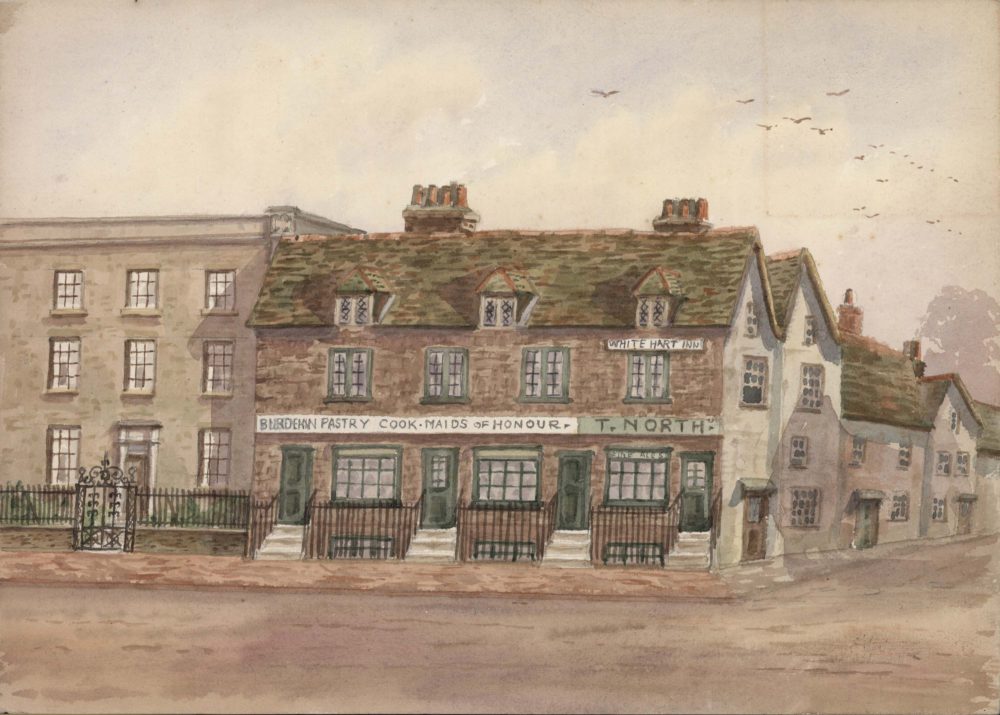 Maids of Honour shop, Hill Street, Richmond showing Water Lane circa 1800