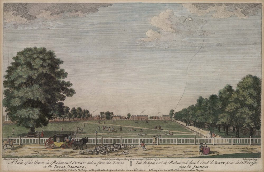 A View of the Green in Richmond Surry taken from the Terras in the Royal Gardens
