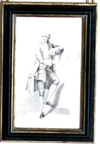 Garrick standing before a bust of Shakespeare