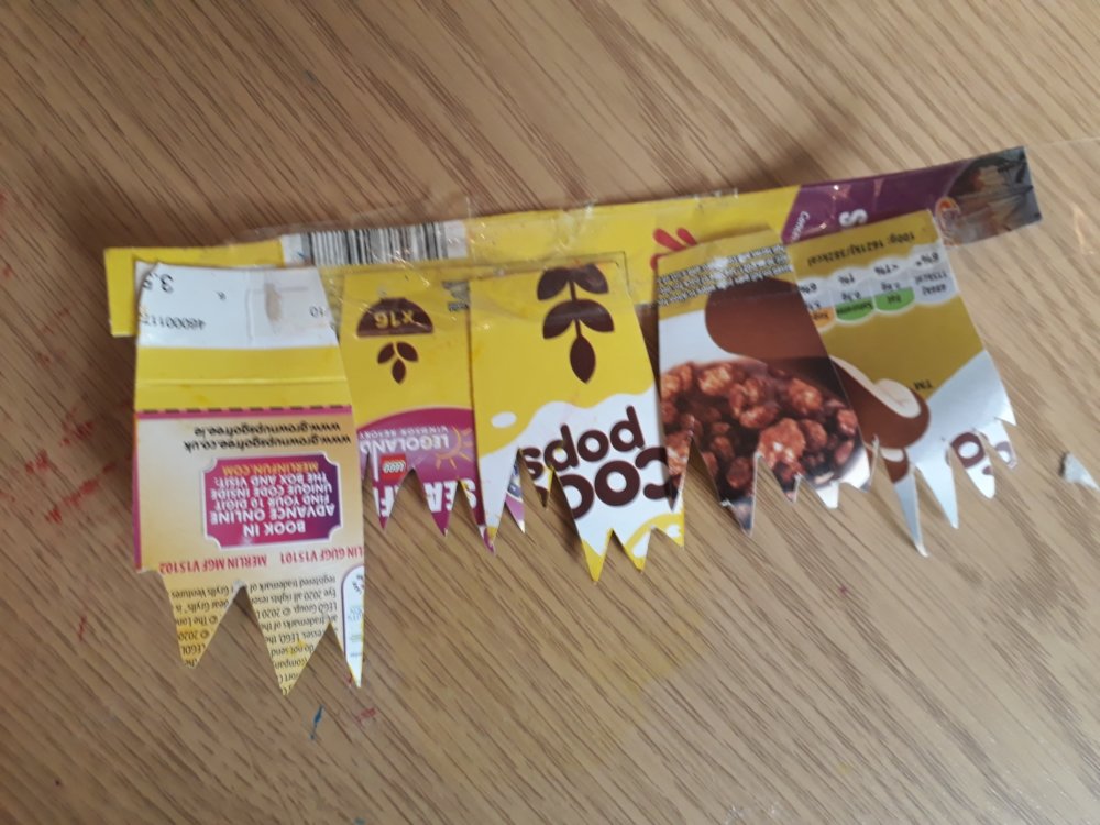 Back of cardboard strip with sflame shapes attached