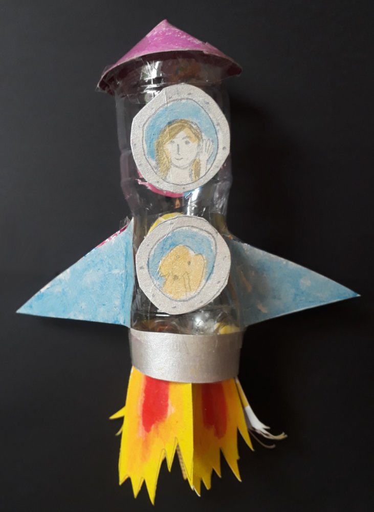 A space rocket made from recycled materials